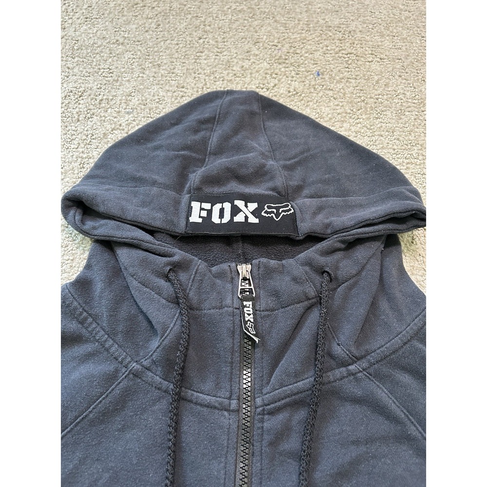 Y2K Fox Racing Zip Hoodie Women's S Black Basic Gothic Thumb Hole Logo Grunge - Picture 3 of 12